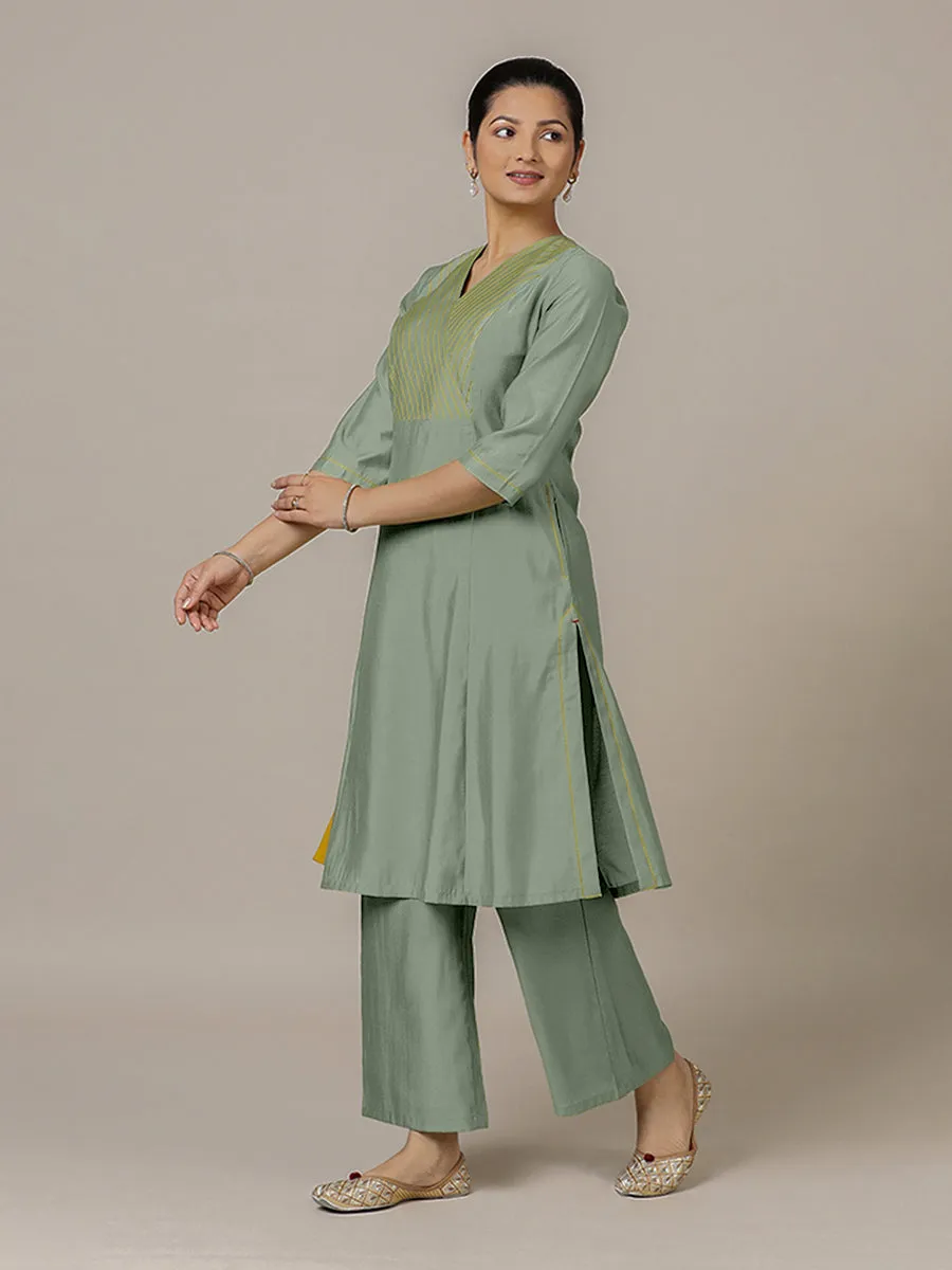 Piya x Rozaana | A Line Kurta in Mint Green with Thread Work | Coords or Only Kurta