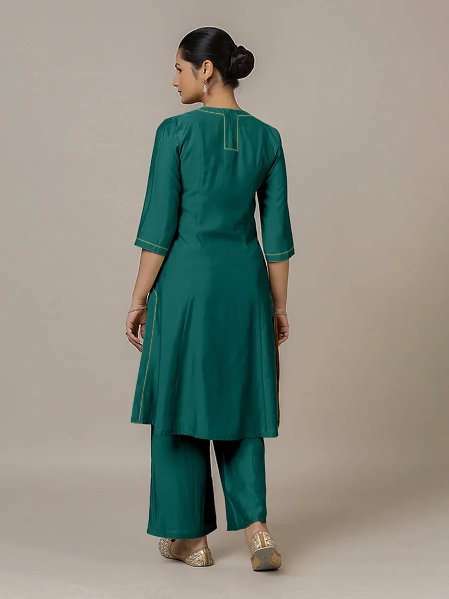 Piya x Rozaana | A Line Kurta in Peacock Green with Thread Work | Coords or Only Kurta