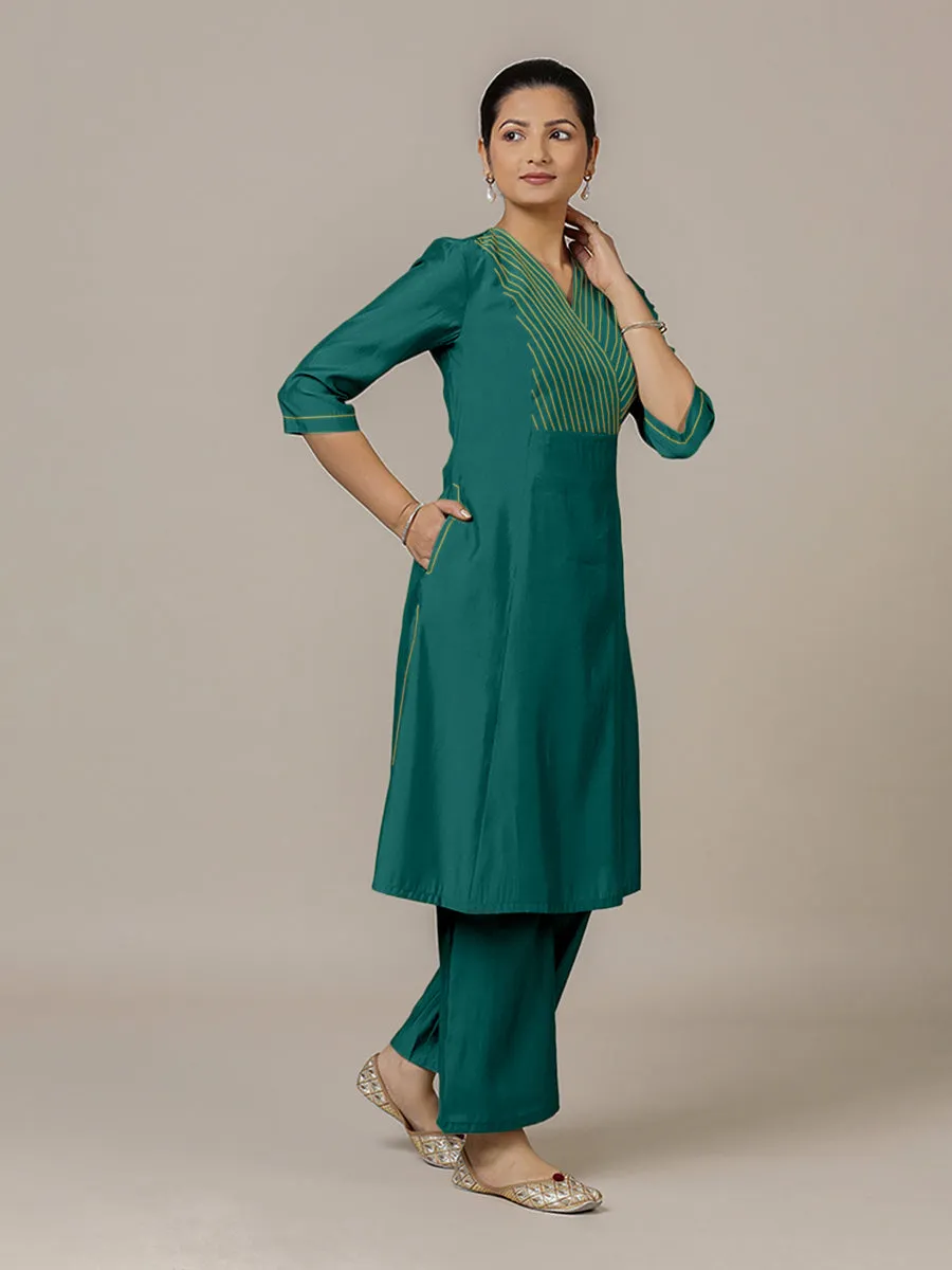 Piya x Rozaana | A Line Kurta in Peacock Green with Thread Work | Coords or Only Kurta