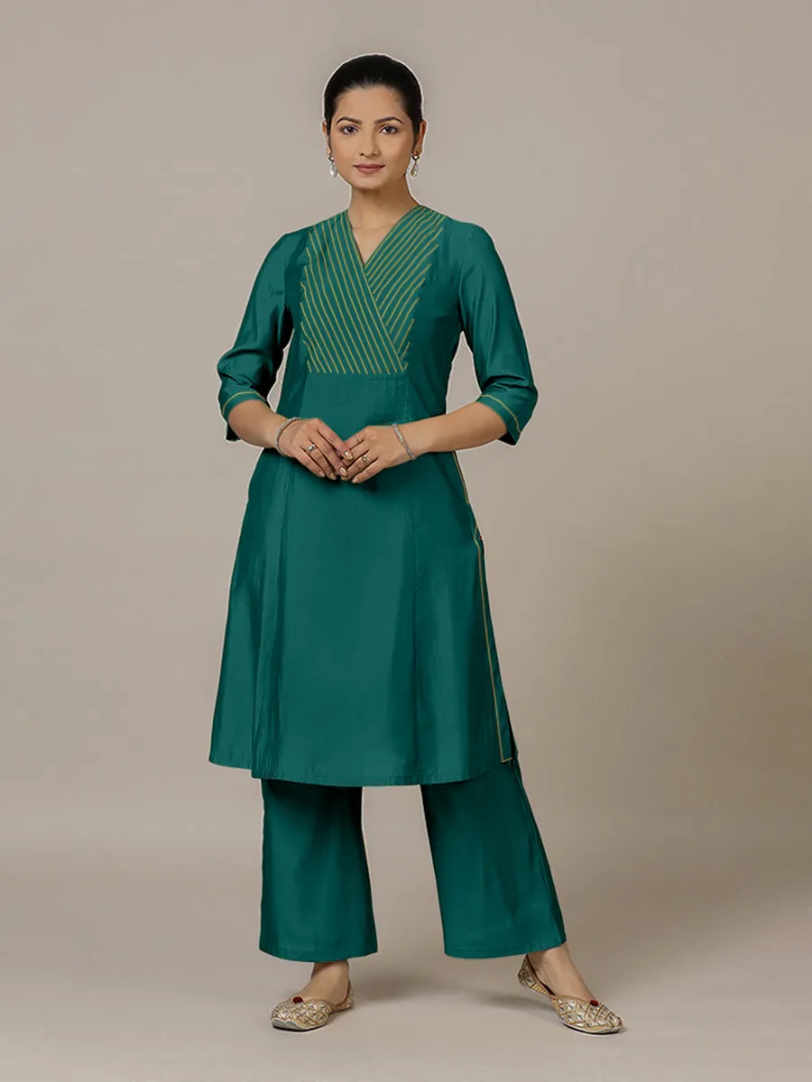 Piya x Rozaana | A Line Kurta in Peacock Green with Thread Work | Coords or Only Kurta