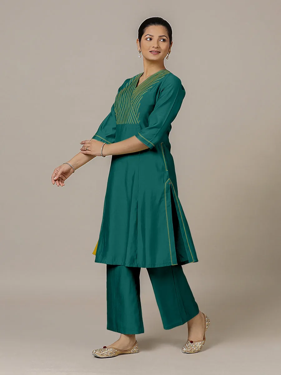 Piya x Rozaana | A Line Kurta in Peacock Green with Thread Work | Coords or Only Kurta