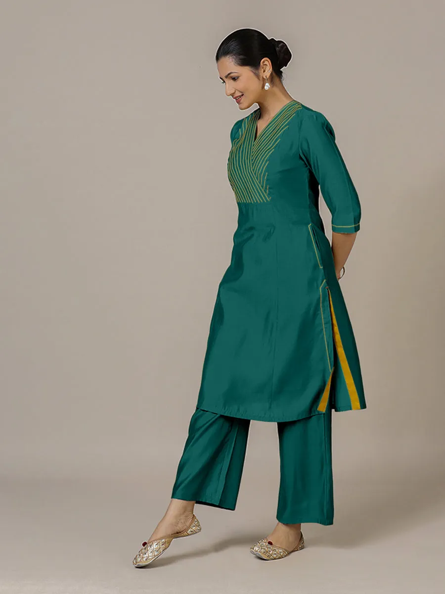 Piya x Rozaana | A Line Kurta in Peacock Green with Thread Work | Coords or Only Kurta