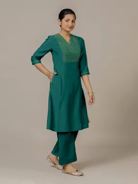 Piya x Rozaana | A Line Kurta in Peacock Green with Thread Work | Coords or Only Kurta