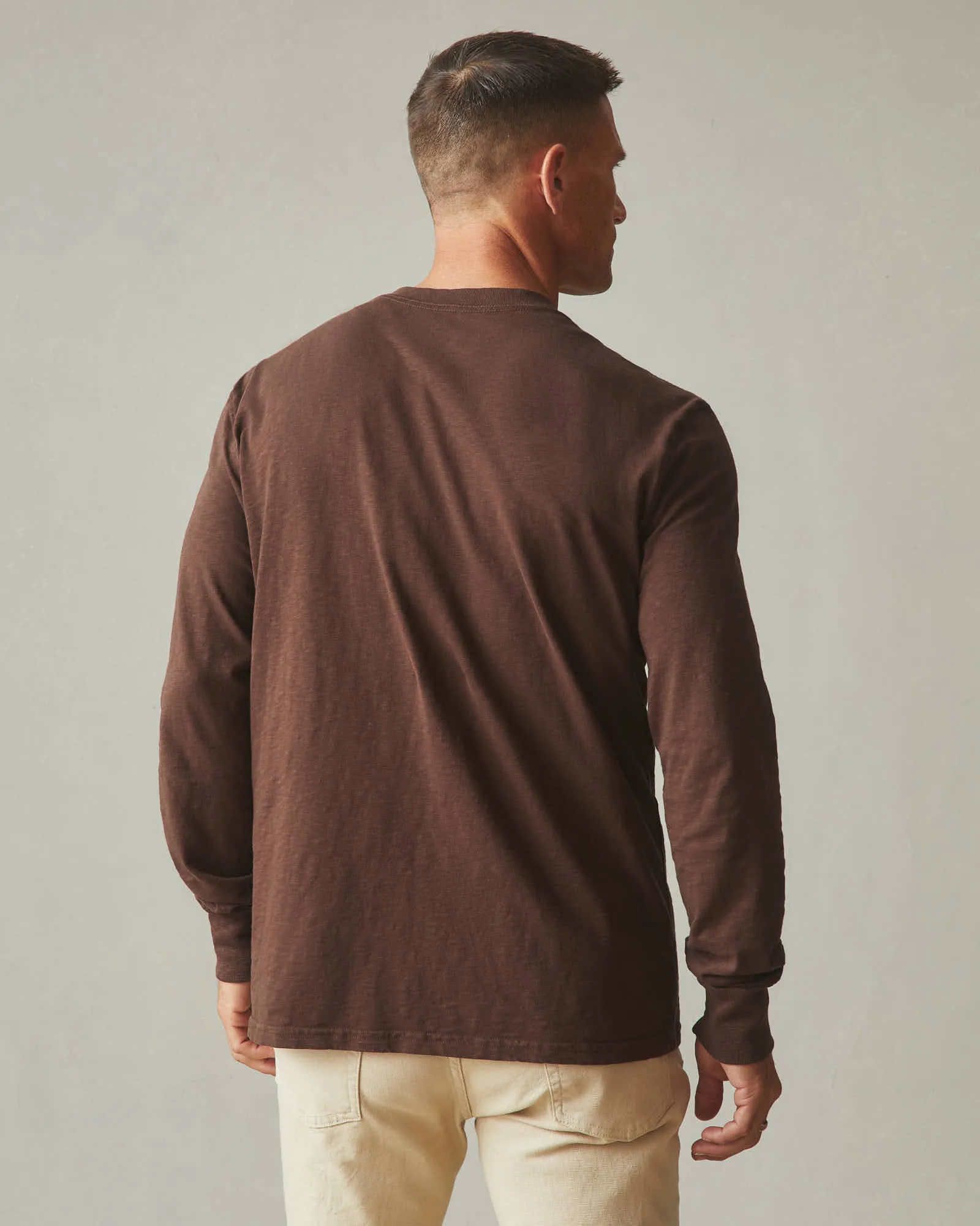 Premium Slub Henley Tee Long Sleeve - Chicory Coffee