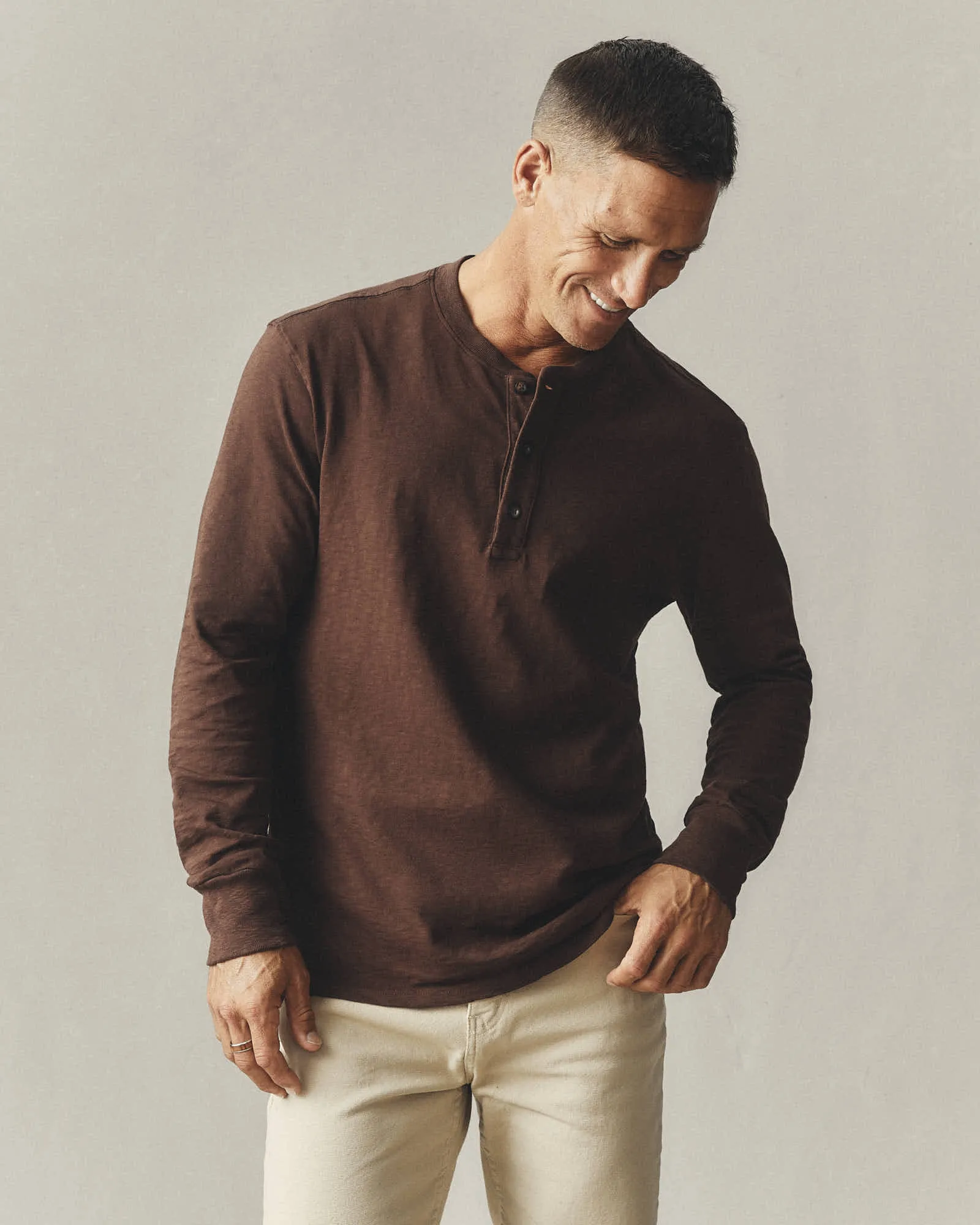 Premium Slub Henley Tee Long Sleeve - Chicory Coffee