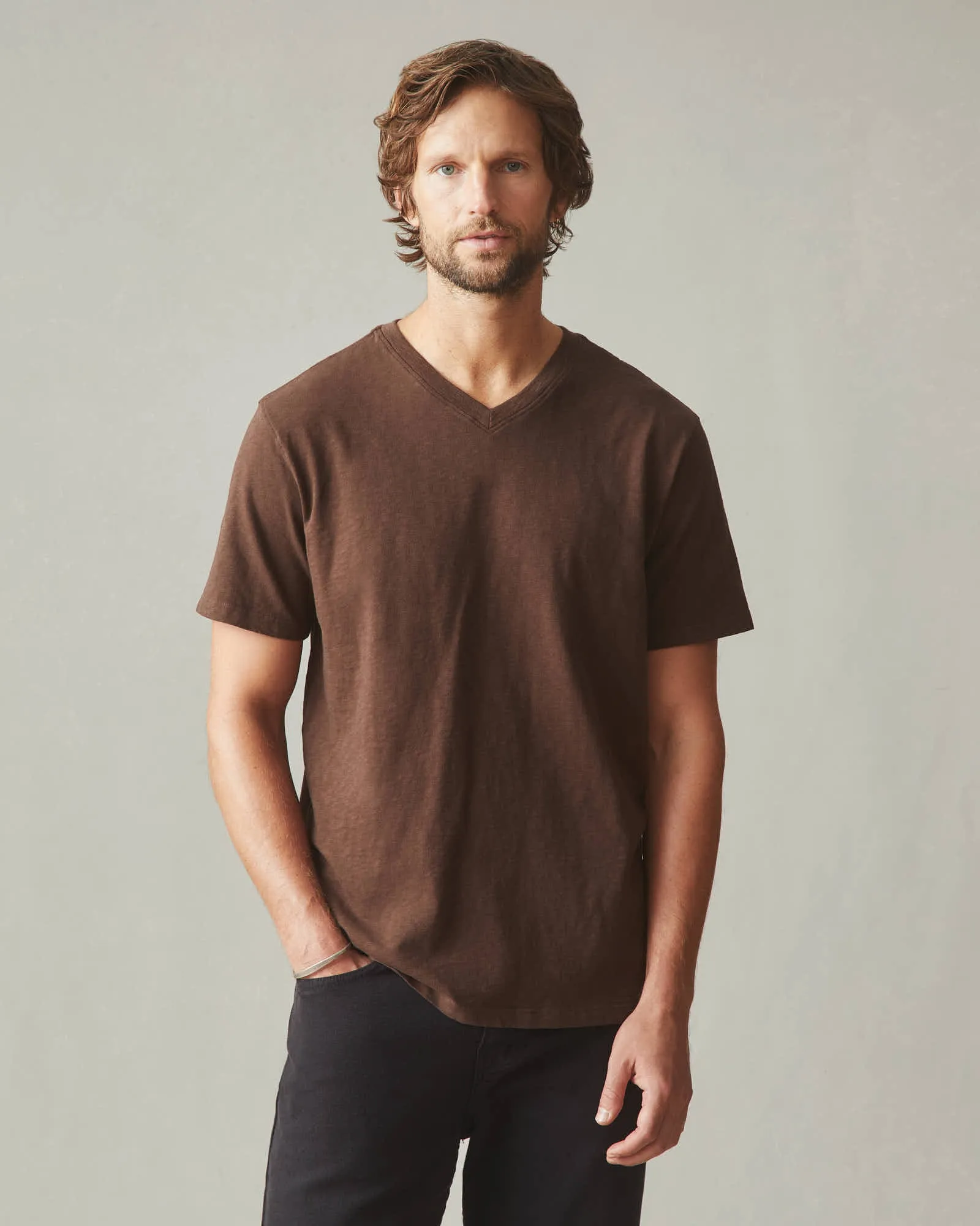 Premium Slub V-Neck Tee - Chicory Coffee