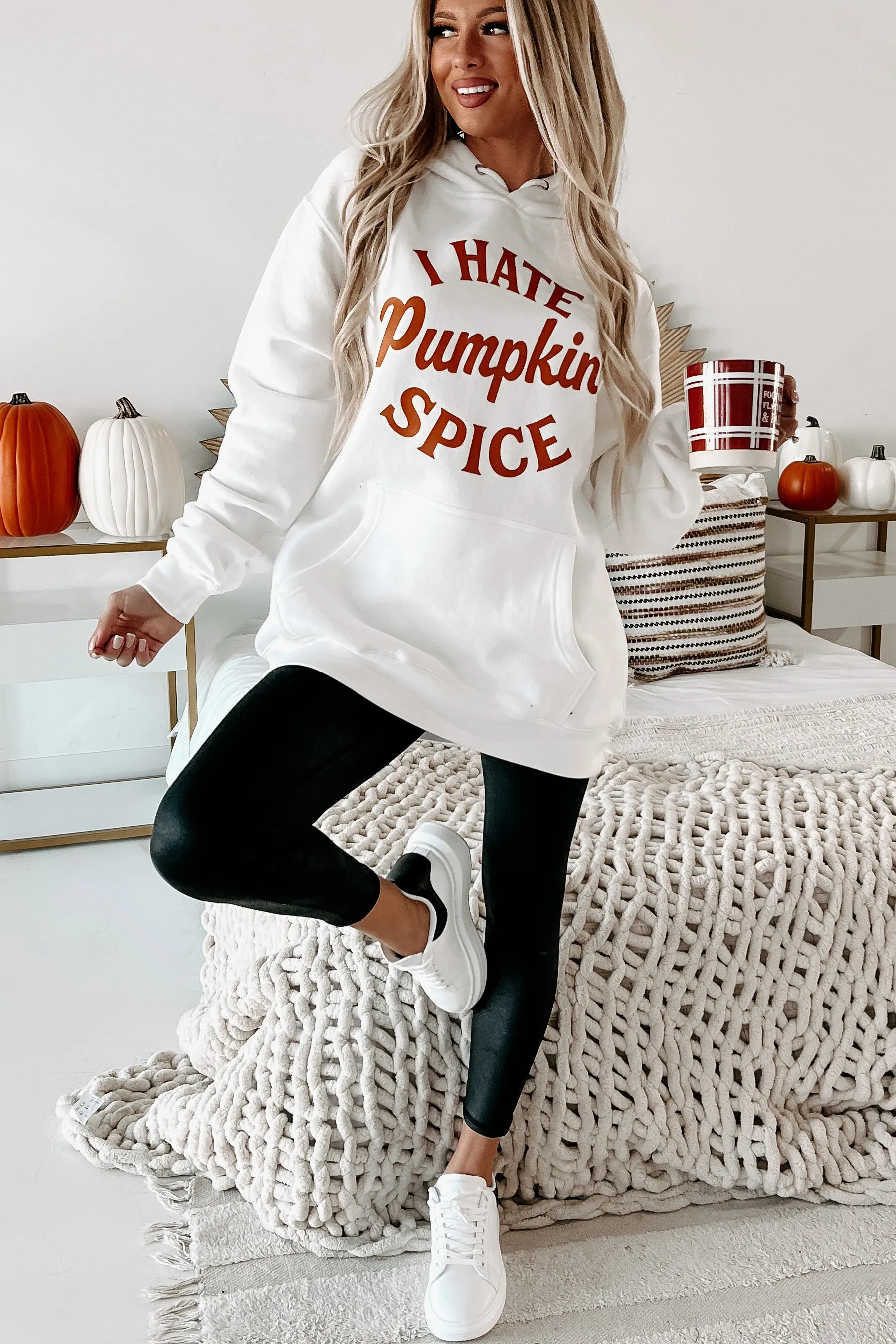 "I Hate Pumpkin Spice" Graphic Hoodie (White) - Print On Demand