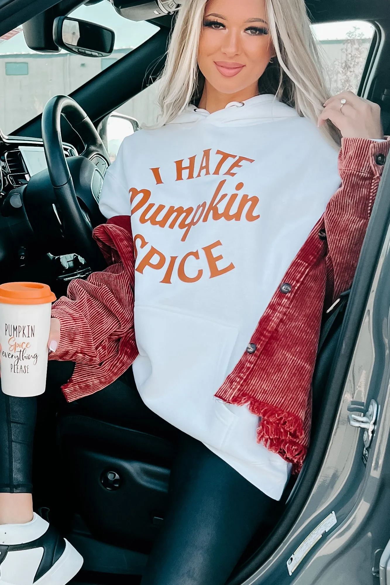 "I Hate Pumpkin Spice" Graphic Hoodie (White) - Print On Demand