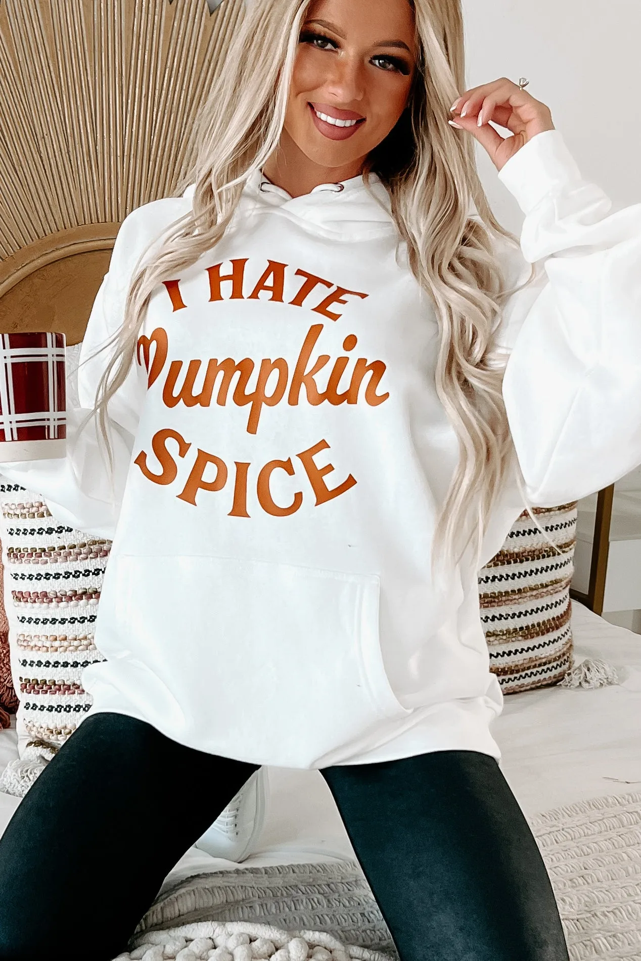 "I Hate Pumpkin Spice" Graphic Hoodie (White) - Print On Demand