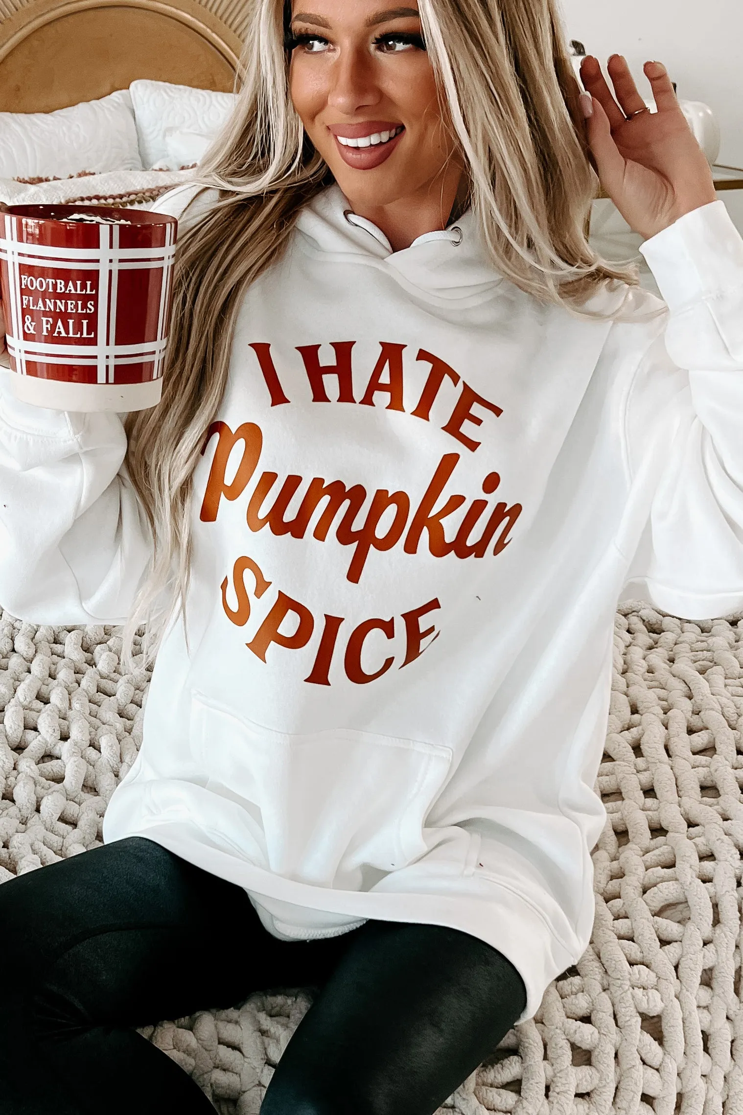 "I Hate Pumpkin Spice" Graphic Hoodie (White) - Print On Demand