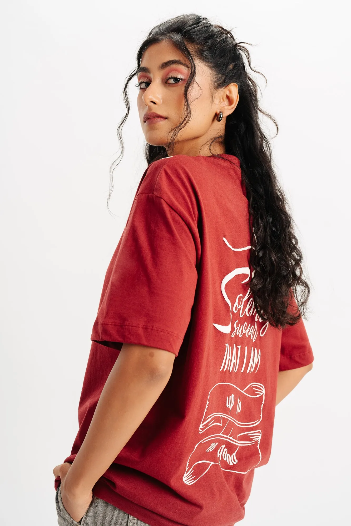 Red Swear Up Oversized Tees