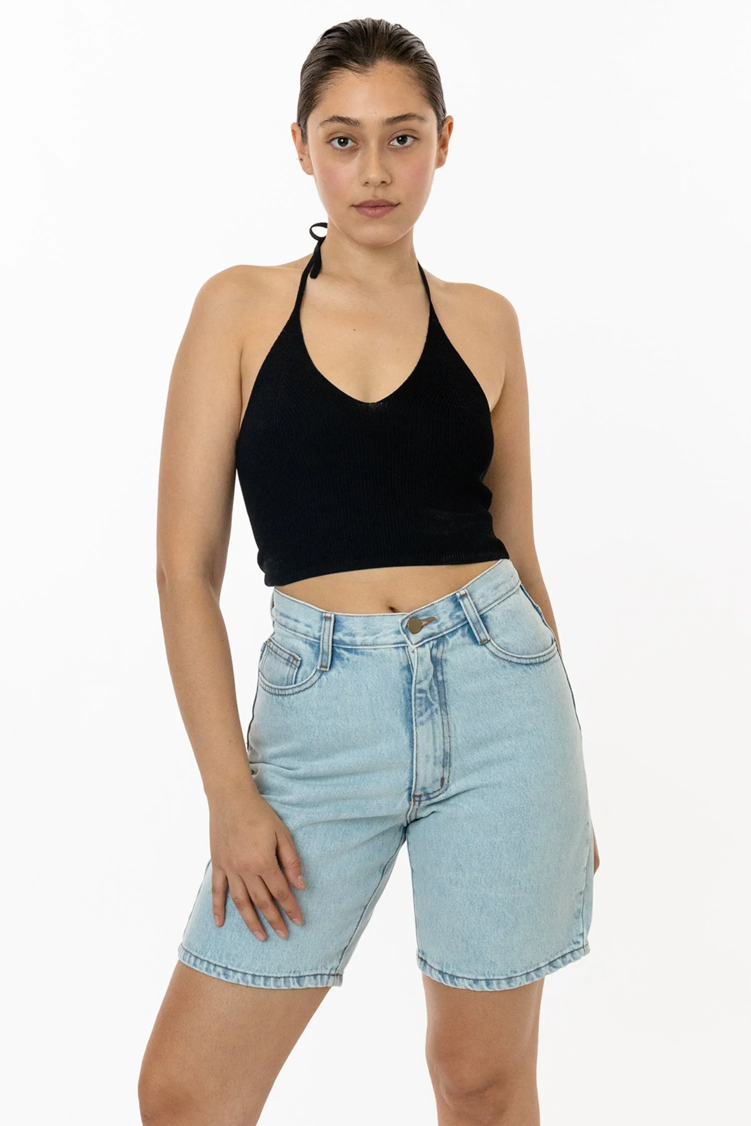 RFK406 - Viscose Nylon Cropped V-Neck Halter Top