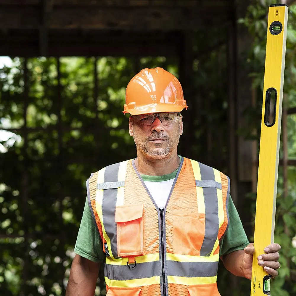 Safety Vest - Pioneer Hi-Viz Orange Poly Mesh Zipper Front Multipocket Vest, 6960