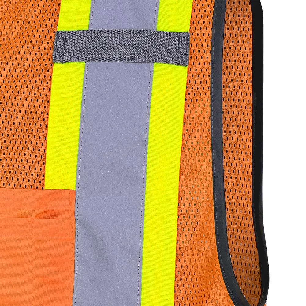 Safety Vest - Pioneer Hi-Viz Orange Poly Mesh Zipper Front Multipocket Vest, 6960