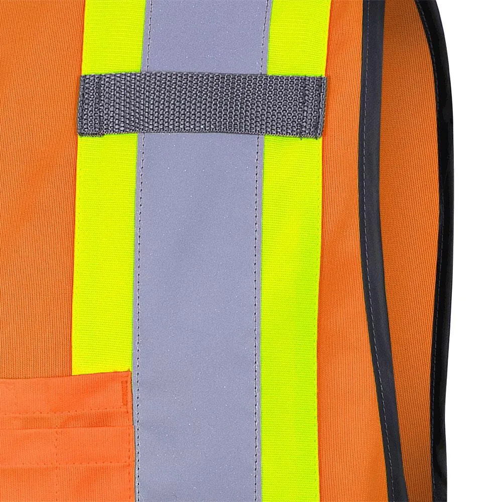 Safety Vest - Pioneer Hi-Viz Orange Tricot Poly Zipper Front Multipocket Vest, 6958