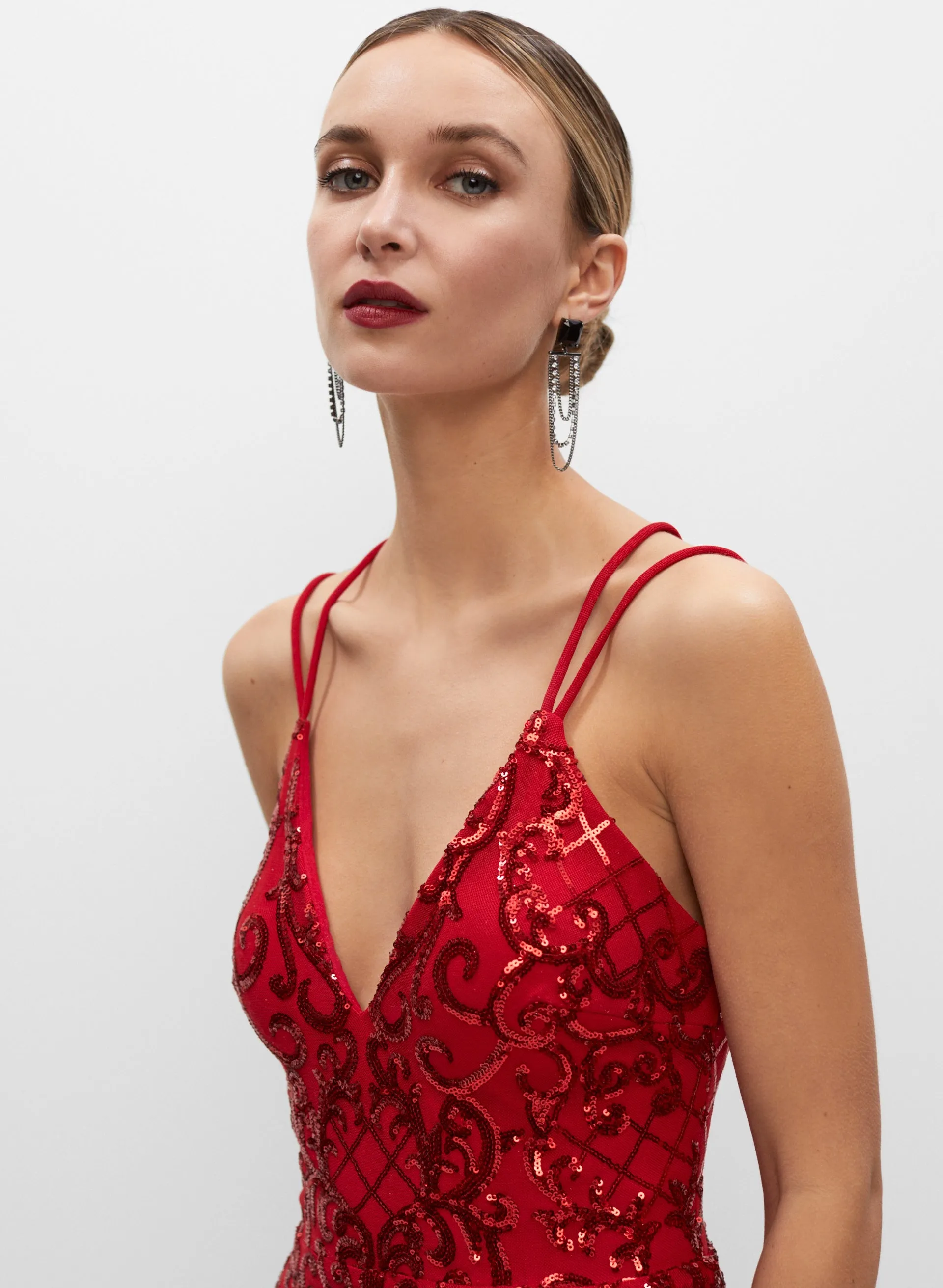 Sequin Strap Detail Gown