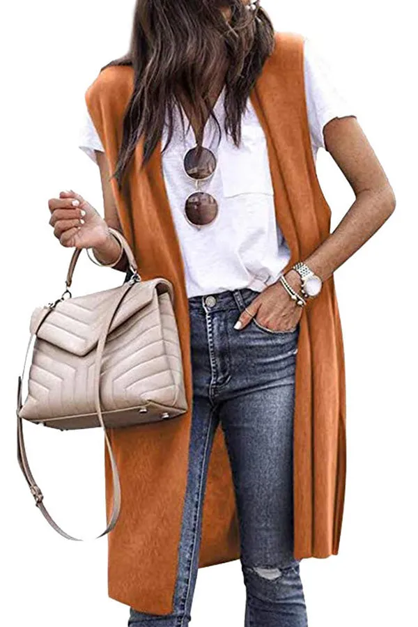 Solid color fashion casual mid-length vest