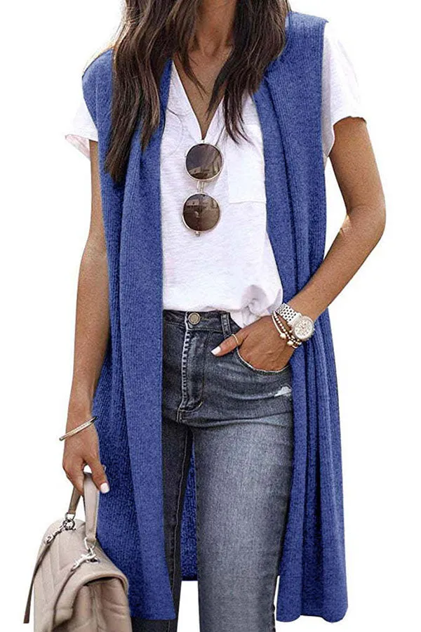 Solid color fashion casual mid-length vest