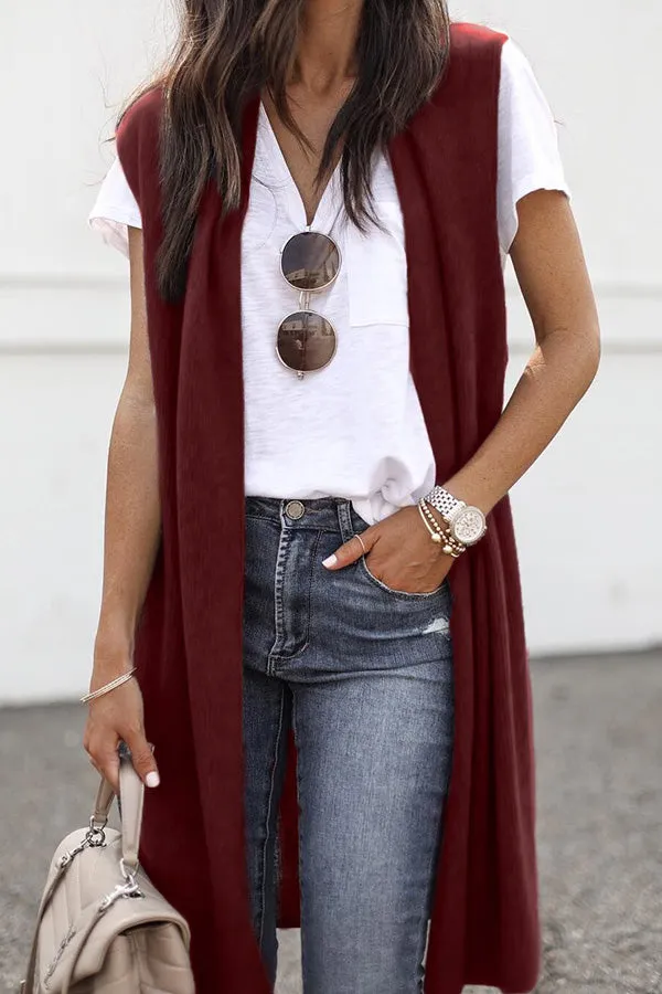 Solid color fashion casual mid-length vest