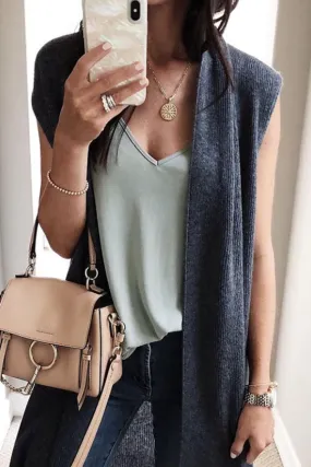 Solid color fashion casual mid-length vest