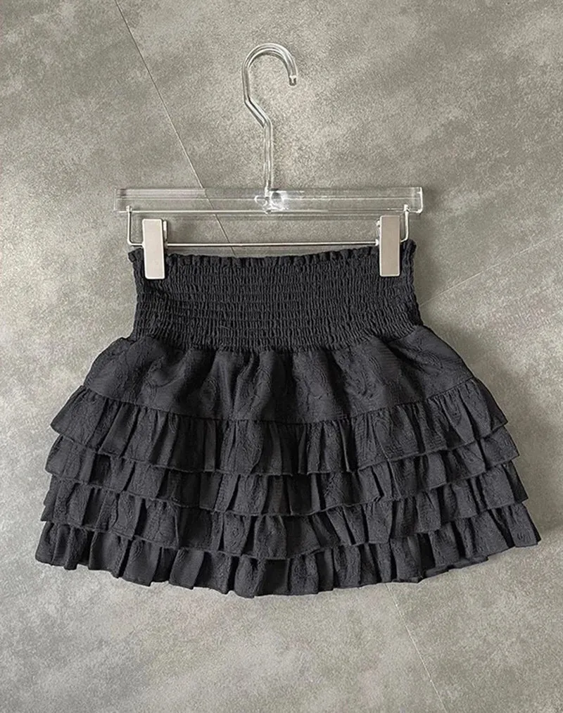 Streetwear Y2k Ruffles Mini Skirts Women Sweet Kawaii High Waist Lace A Line Skirt Summer Korean Fashion Black Ball Gown Skirts