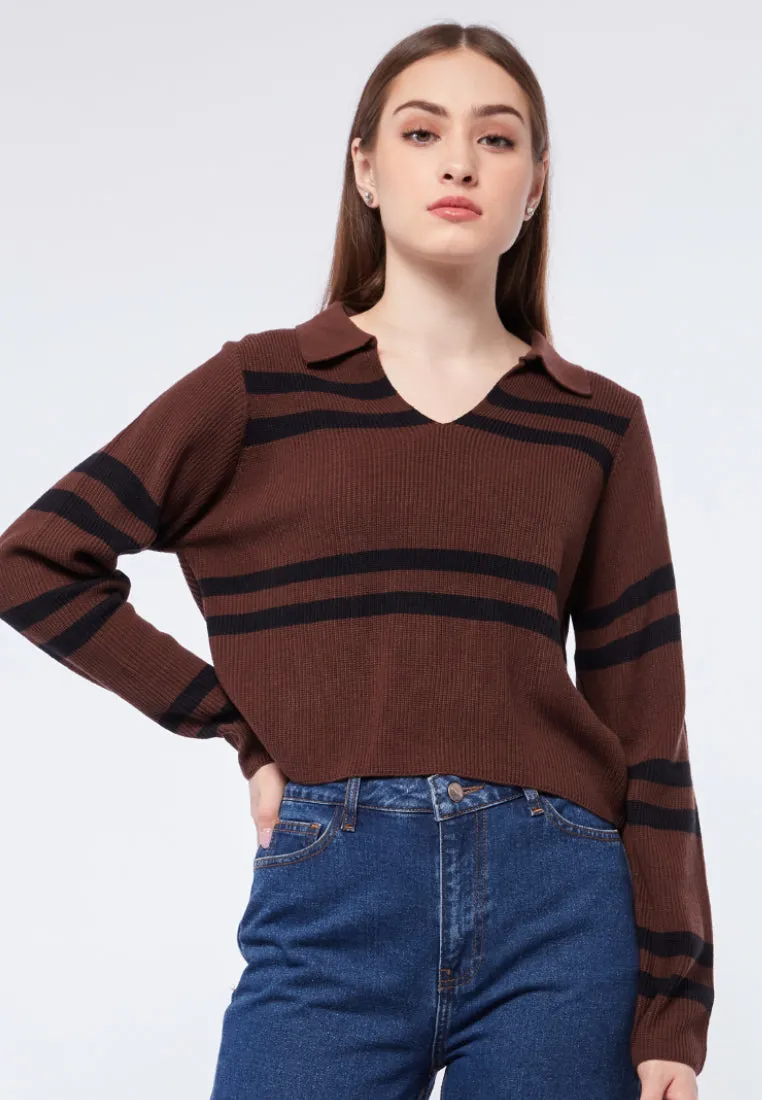 Stripes Crop Polo Sweater