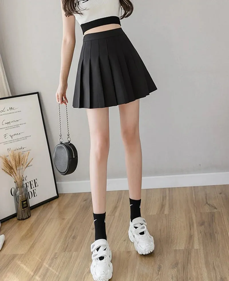 Summer Pleated Mini Skirts Women Streetwear Korean High Waist Black White Tennis Skirt Jk Kawaii Preppy Students A Line Skirts