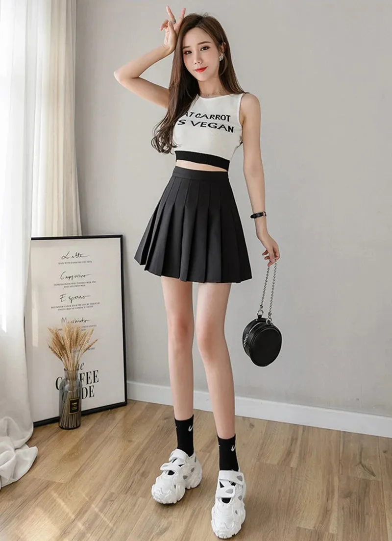 Summer Pleated Mini Skirts Women Streetwear Korean High Waist Black White Tennis Skirt Jk Kawaii Preppy Students A Line Skirts