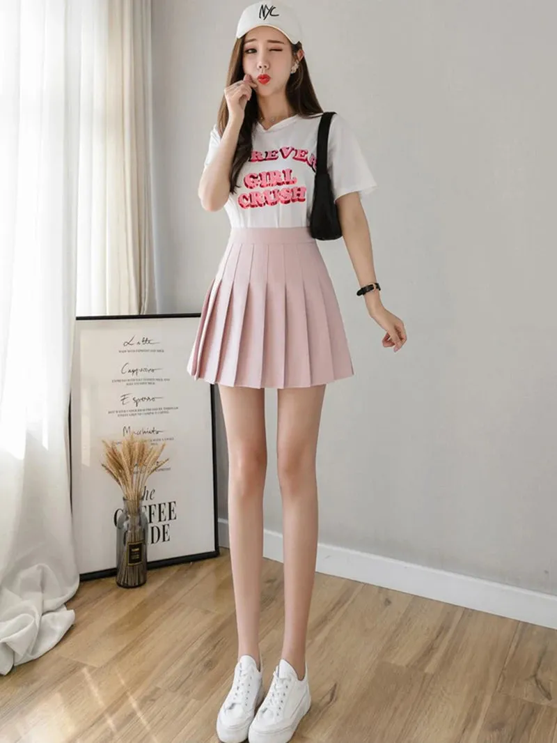 Summer Pleated Mini Skirts Women Streetwear Korean High Waist Black White Tennis Skirt Jk Kawaii Preppy Students A Line Skirts