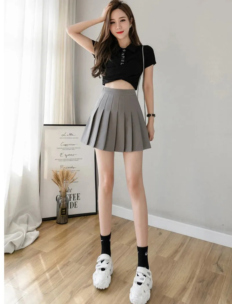 Summer Pleated Mini Skirts Women Streetwear Korean High Waist Black White Tennis Skirt Jk Kawaii Preppy Students A Line Skirts