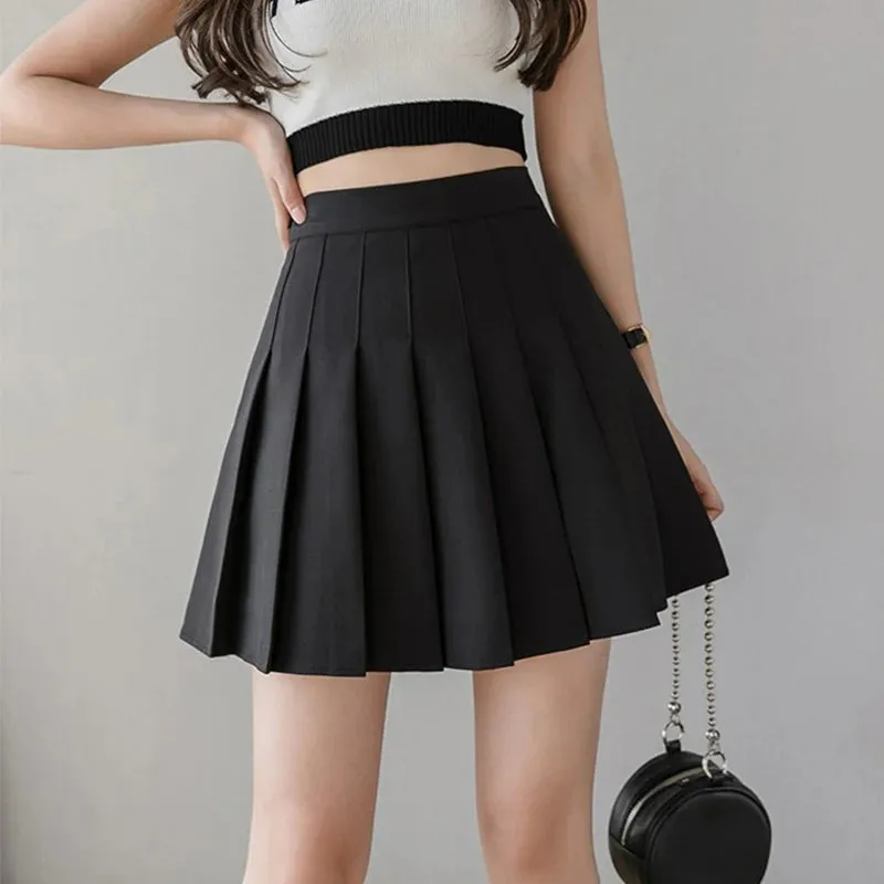 Summer Pleated Mini Skirts Women Streetwear Korean High Waist Black White Tennis Skirt Jk Kawaii Preppy Students A Line Skirts