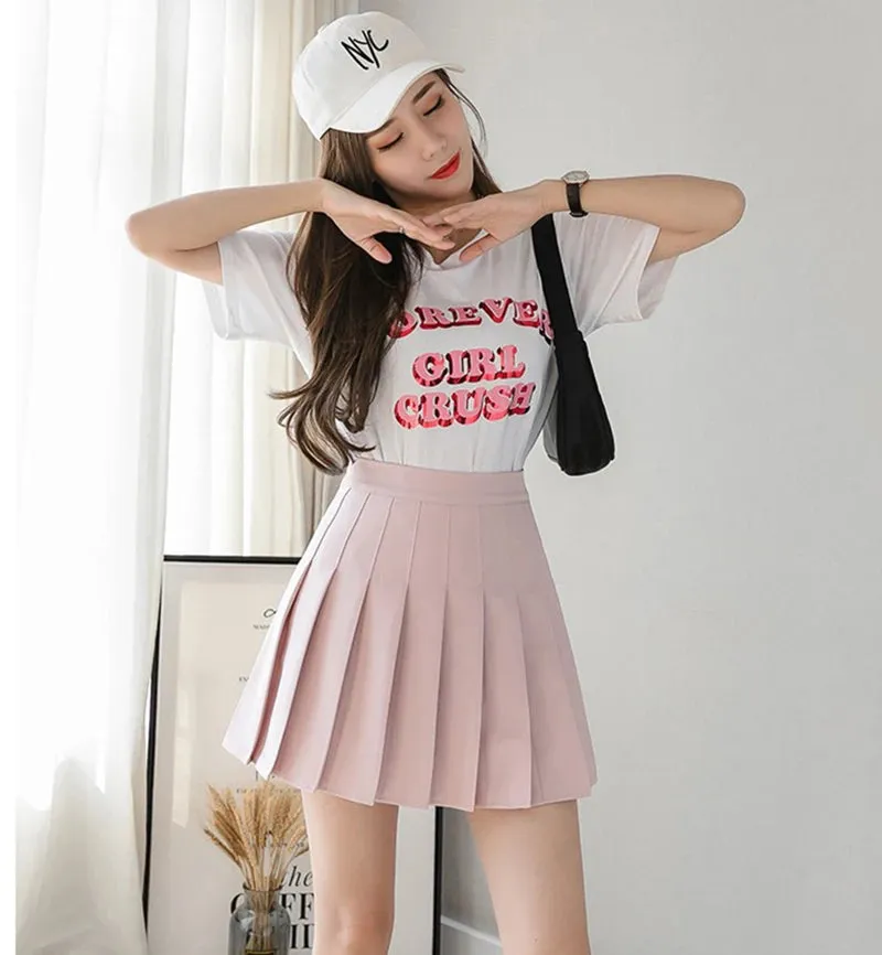 Summer Pleated Mini Skirts Women Streetwear Korean High Waist Black White Tennis Skirt Jk Kawaii Preppy Students A Line Skirts