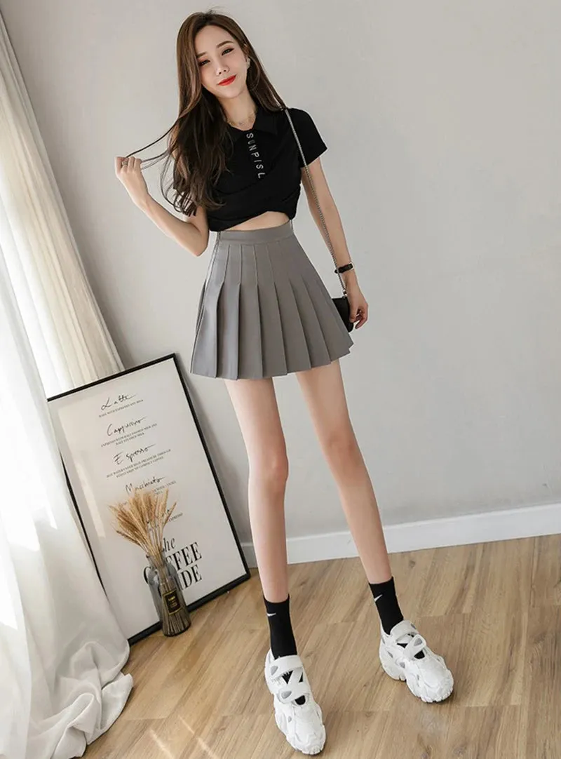 Summer Pleated Mini Skirts Women Streetwear Korean High Waist Black White Tennis Skirt Jk Kawaii Preppy Students A Line Skirts