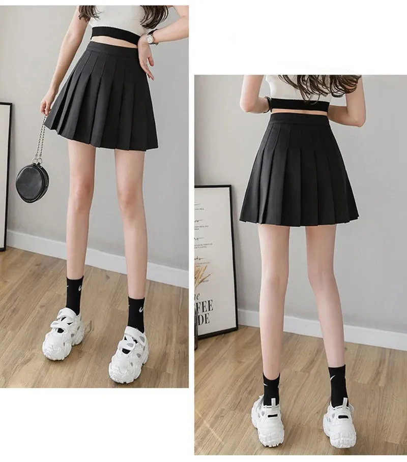 Summer Pleated Mini Skirts Women Streetwear Korean High Waist Black White Tennis Skirt Jk Kawaii Preppy Students A Line Skirts