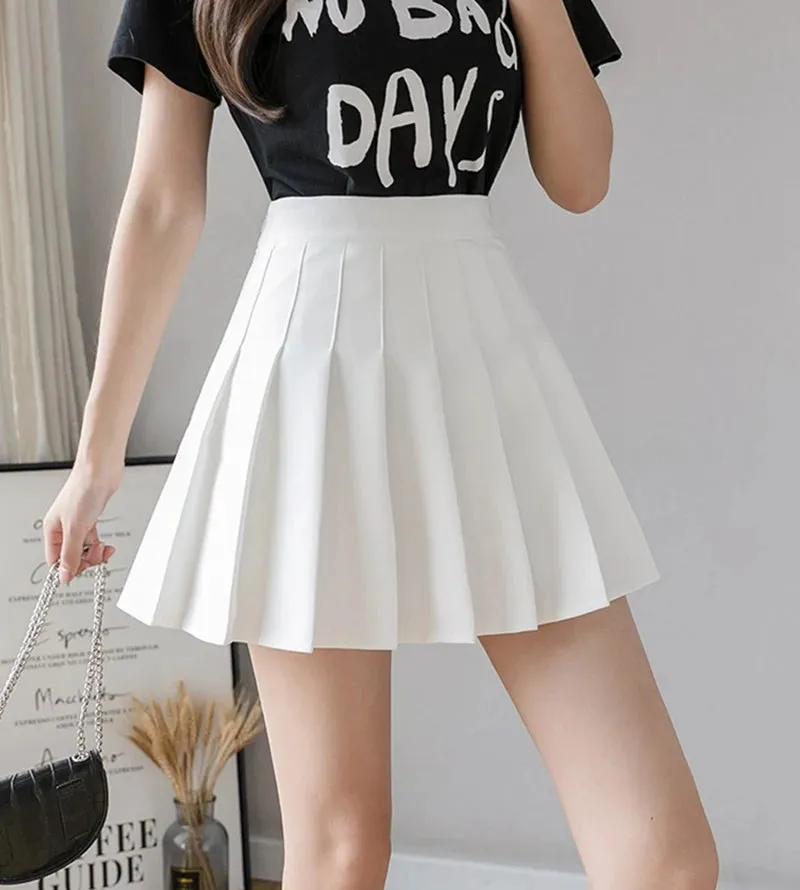 Summer Pleated Mini Skirts Women Streetwear Korean High Waist Black White Tennis Skirt Jk Kawaii Preppy Students A Line Skirts