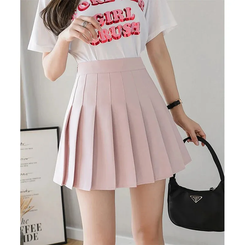 Summer Pleated Mini Skirts Women Streetwear Korean High Waist Black White Tennis Skirt Jk Kawaii Preppy Students A Line Skirts