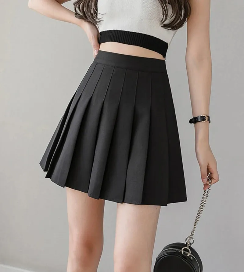 Summer Pleated Mini Skirts Women Streetwear Korean High Waist Black White Tennis Skirt Jk Kawaii Preppy Students A Line Skirts