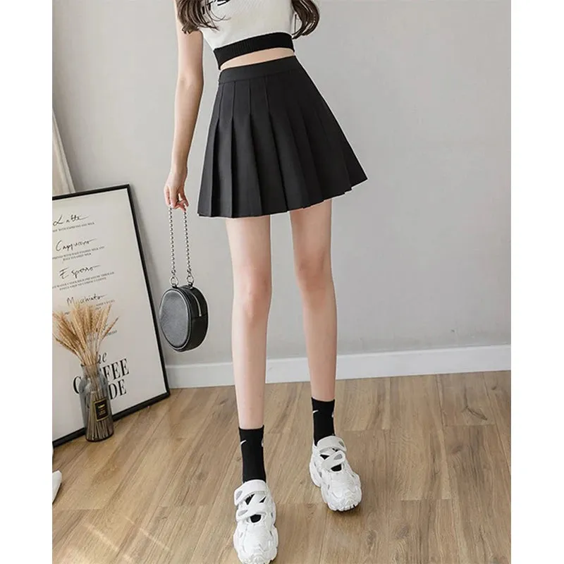 Summer Pleated Mini Skirts Women Streetwear Korean High Waist Black White Tennis Skirt Jk Kawaii Preppy Students A Line Skirts