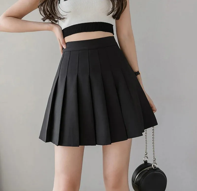 Summer Pleated Mini Skirts Women Streetwear Korean High Waist Black White Tennis Skirt Jk Kawaii Preppy Students A Line Skirts