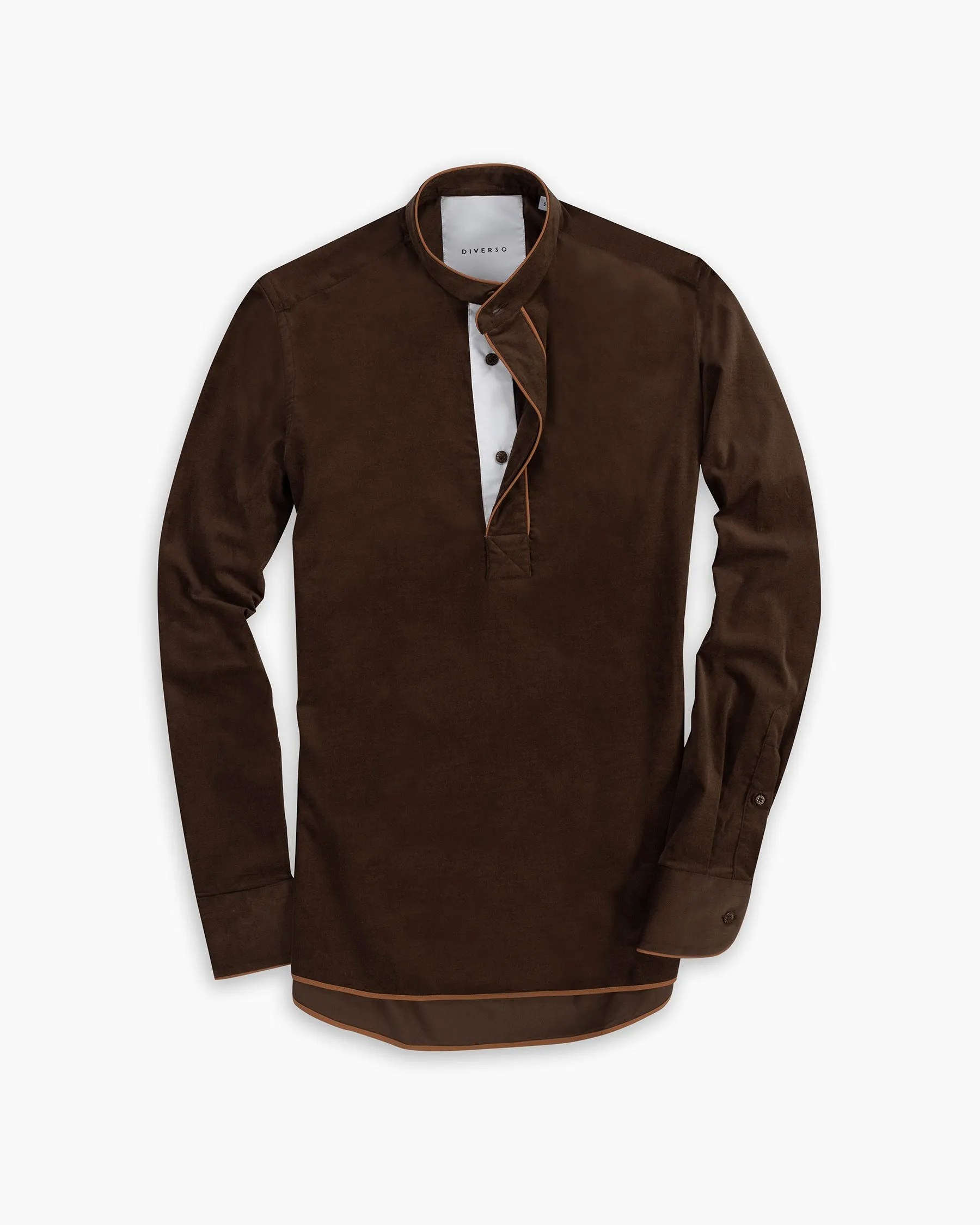 Tan Needlecord Piping Popover Shirt