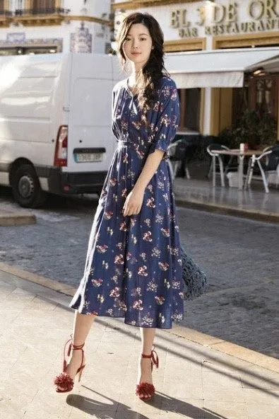 V Neck Floral Print Dress