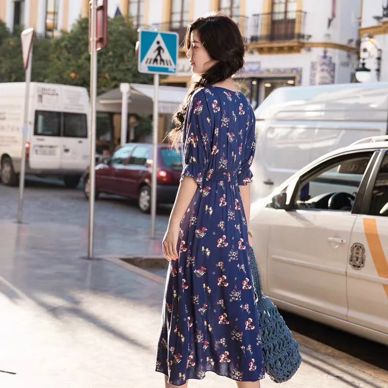 V Neck Floral Print Dress