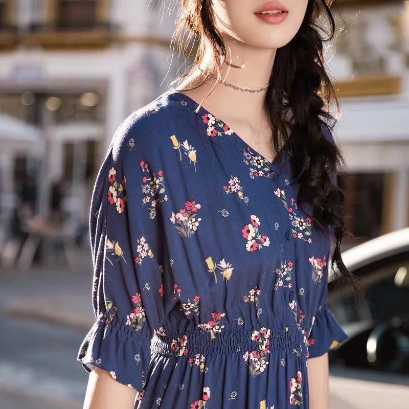 V Neck Floral Print Dress