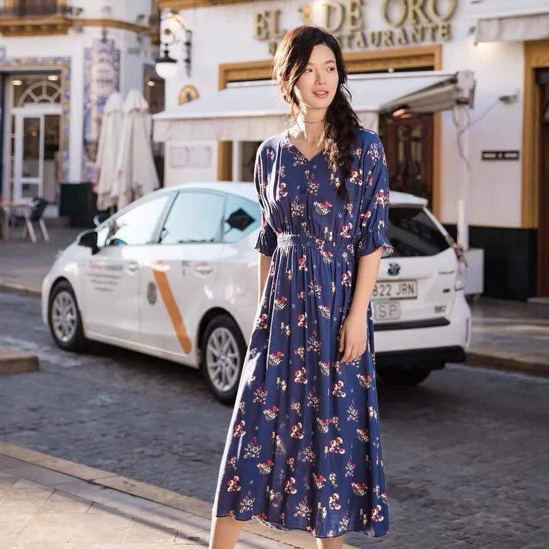 V Neck Floral Print Dress