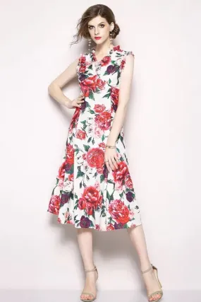 V Neck Rose Print Dress