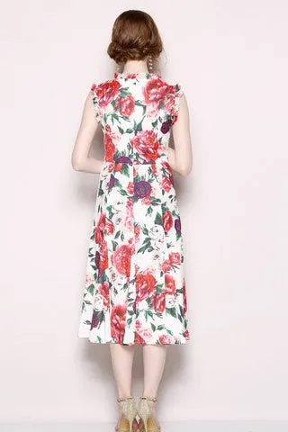 V Neck Rose Print Dress