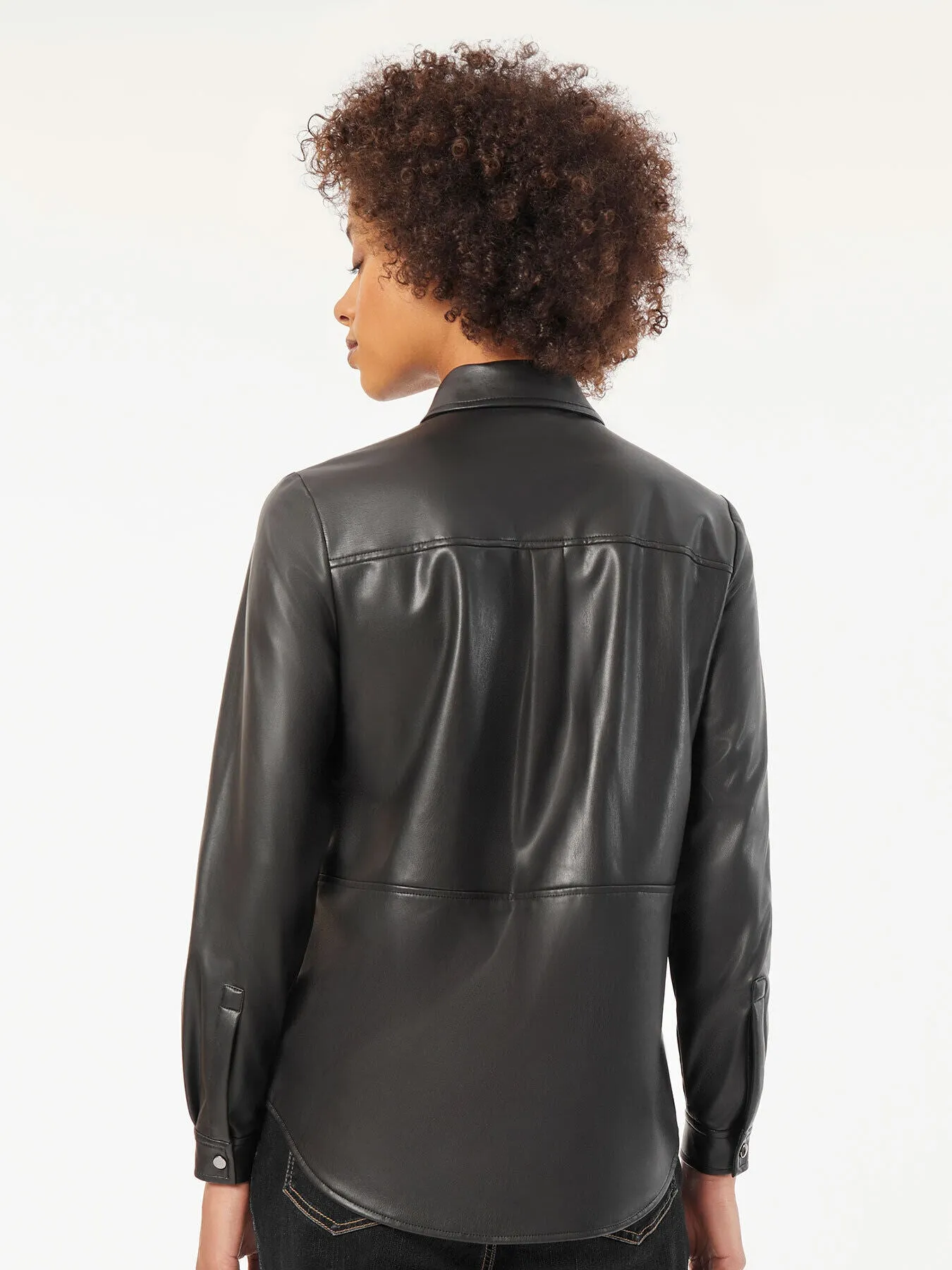 Vegan Leather Snap-Front Utility Shirt