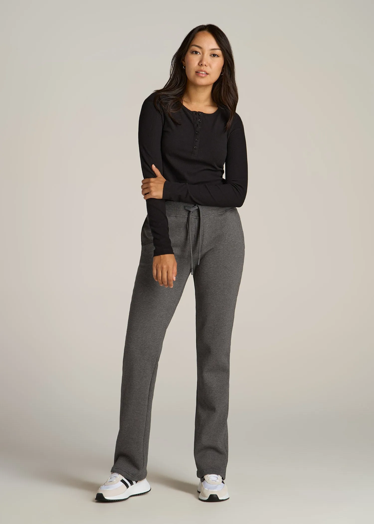 Wearever Fleece Open-Bottom Sweatpants for Tall Women in Charcoal Mix