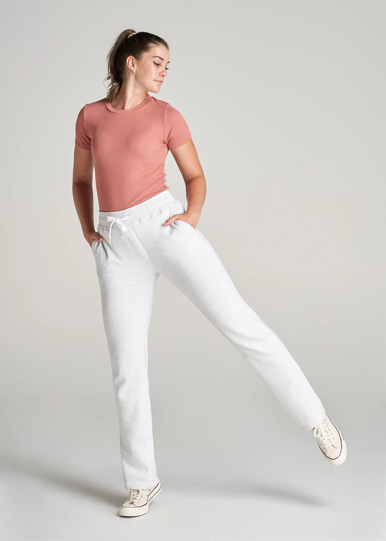 Wearever Fleece Open-Bottom Sweatpants for Tall Women in Heather Cloud White