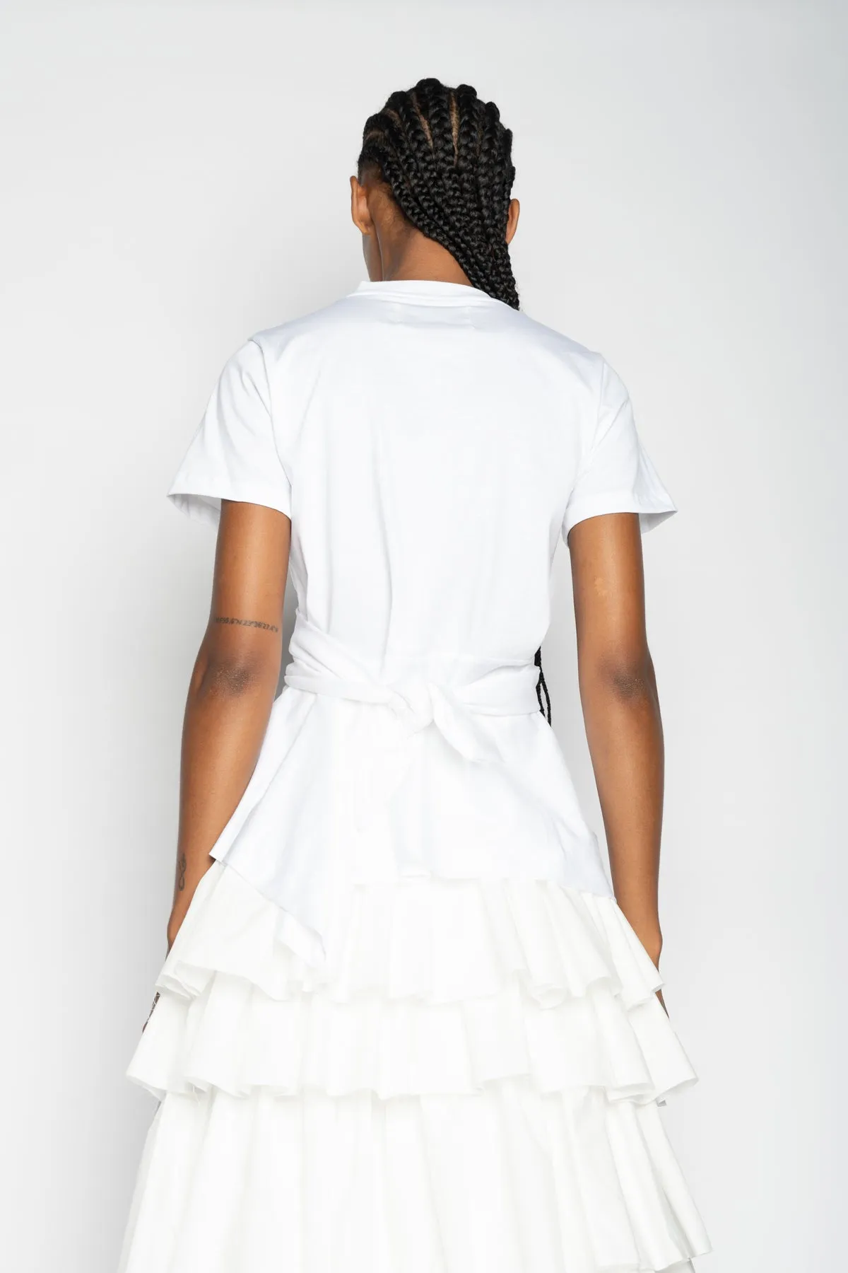 WHITE CROSS WAIST DRAPE T-SHIRT